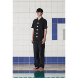 BUTTON FLOWER HALF SHIRT / BLACK