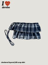 checkered layered frill wrap skirt