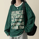 ロゼカラーダンガラカラーマッチングレタリングルーズフィットロングスリーブTシャツ