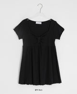 ナヒルズ シャーリング ショートスリーブ レイヤードリボン リブTシャツ