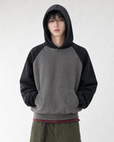 (UNISEX) Raglan Color Block Crop Hoodie