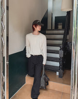Curden Diagonal Cut Curved Bootcut Pants