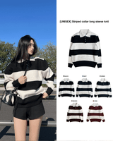 [UNISEX] Take Hachi Dangara Striped Collar Neck Long Sleeve Knit (5 colors)