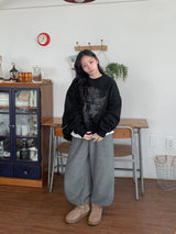 Byubyuen Flower Fleece Jogger Brushed Pants