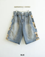 Destroyed Camouflage Denim Half Pants