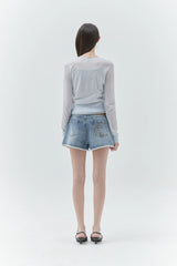 KIRSH PLAIN SEE THROUGH CROP CARDIGAN - LIGHT BLUE        