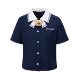 13DE MARZO Bear Sailor Collar Shirt