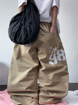 HIGH QUALITY 🐣 KOREAN / STRING 🤎 HIGHTEEN TEENAGER TATTOO LETTERING COTTON WIDE BALLOON LONG PANTS 🐣🤎🖤🩶💚 - 5 COLORS