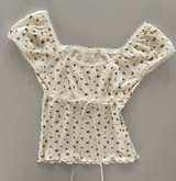 Rose Pearl Floral Punching Puff Sleeve Short Sleeve Blouse 2 Colors