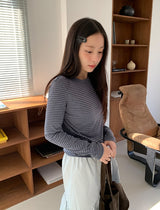 タカン ストライプ ラウンド ロングスリーブ Tシャツ