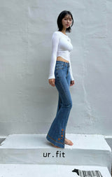 EMBROIDERED SPANDEX BOOTCUT DENIM PANTS code 18303
