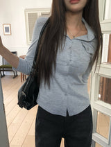 カーオープン襟付きポケット7分丈Tシャツ