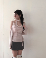 romang drape cut off-shoulder bl tie set