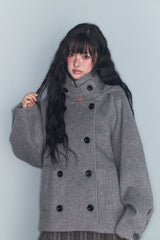 HOODED DOUBLE HALF COAT GREY
