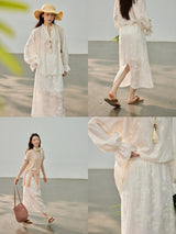 Lace embroidered slit straight skirt