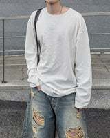 Sheer Raw-Edge Waffle Long Sleeve