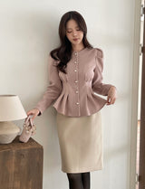 Sophian Wool Peplum Pintuck Jacket Blouse