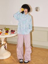 Three-color butterfly print loose long-sleeved shirt