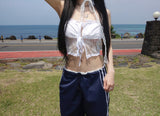 レースリボンクロップドノースリーブ