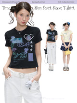 BETWEENAND "Magic Book" ツートーンタイムバインフィットショートTシャツサマーニューショートスリーブ