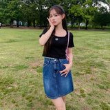 スクエアネッククロップハーフTシャツ [BLACK]
