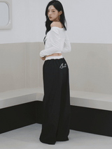 Lace lettering wide casual banding pants