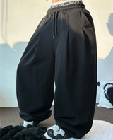 10000SOLD❤ FRONT TWO PINTUCK BALLOON WIDE  OVER PANTS 🩶🖤2COLOR 🩶S-XL