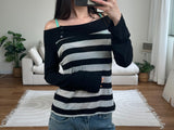 stripe off shoulder tee