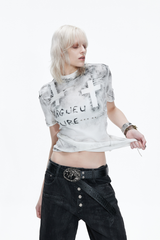 ディストレスト クロス スタッズ Tシャツ