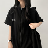 Untied Two-Way Line Short-Sleeved Zip-Up