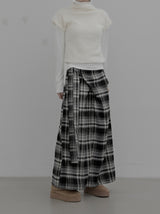 Check Strap Wrap Long Skirt