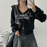 Jigo cropped lettering hooded zip-up (4 colors)