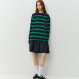 オーバーサイズストライプTシャツ_グリーン