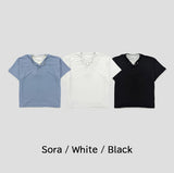 ハーネル レイヤード リブド ヘンリー ネック ショート スリーブ Tシャツ