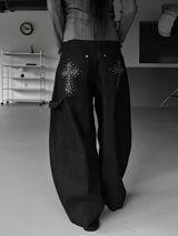 leopard cross stud balloon denim