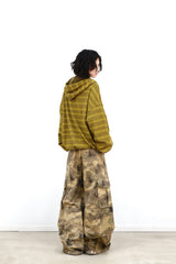 RELABEL Digital-Printed Leopard-Print Camouflage High-Waisted/Low-Waisted Frayed-Edge Patchwork A-Line Studded Workwear Trousers