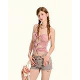 [GirlyFancyClub] Strapless top concert outfit dopamine bow hot girl tank top