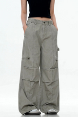Washed Patchwork Straight Cargo Pants