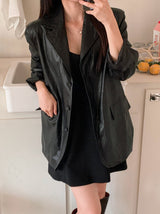 #Simple Leather Overfit Leather Jacket (2color)