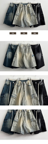 IF Waist String Vintage Cargo Denim Bermuda Shorts