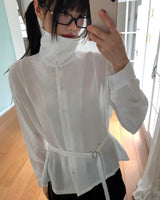 Mirun belt ハイネックオーバーレイシャツ