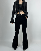 (HIP SHAPING/DATE LOOK) ベルベットストレッチデニムローライズブーツカット