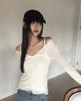 Vento Basic See-Through Sleeveless Cardigan Set