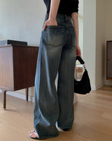 Deco wide denim pants