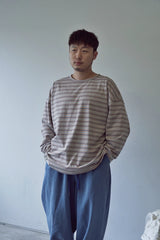 STRIPE BINDING-NECK BOX TEE (Warm Gray)