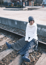 Mix Check Maxi Skirt / Navy