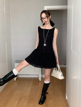 Black lace flare sleeveless dress