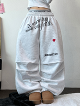 ハートタトゥー💕🖤ピンタックワイドパラシュートジョガーパンツ 🤍🖤🩷3カラー