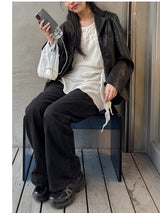 [Unisex] クロップレザーシングルオーバーフィットジャケット