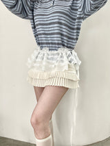 1460. Frill lace ribbon layered cover sk (4color)